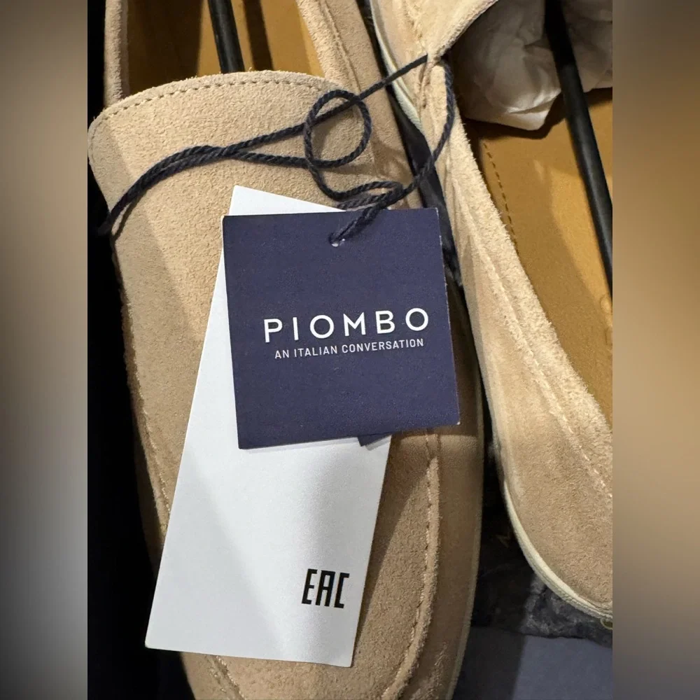 NWT Piombo Contemporary Men's Beige Suede Leather Moccasins Loafers EU 41 US 8